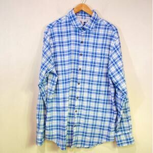 Peter Millar Blue  Button Front Shirt Plaid Long Sleeve Large